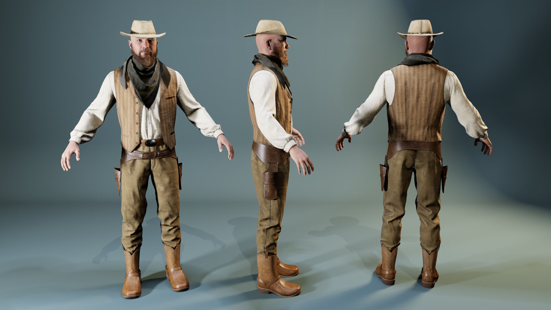 Western Cowboy Outfits Vol 2 - Rigged - Game Ready Low-poly 3D model_2