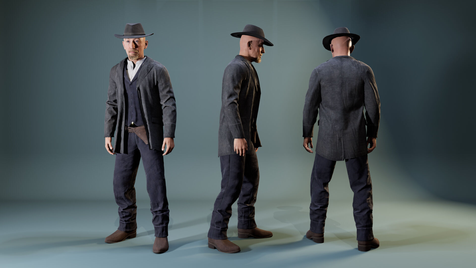 Western Cowboy Outfits Vol 2 - Rigged - Game Ready Low-poly 3D model_9