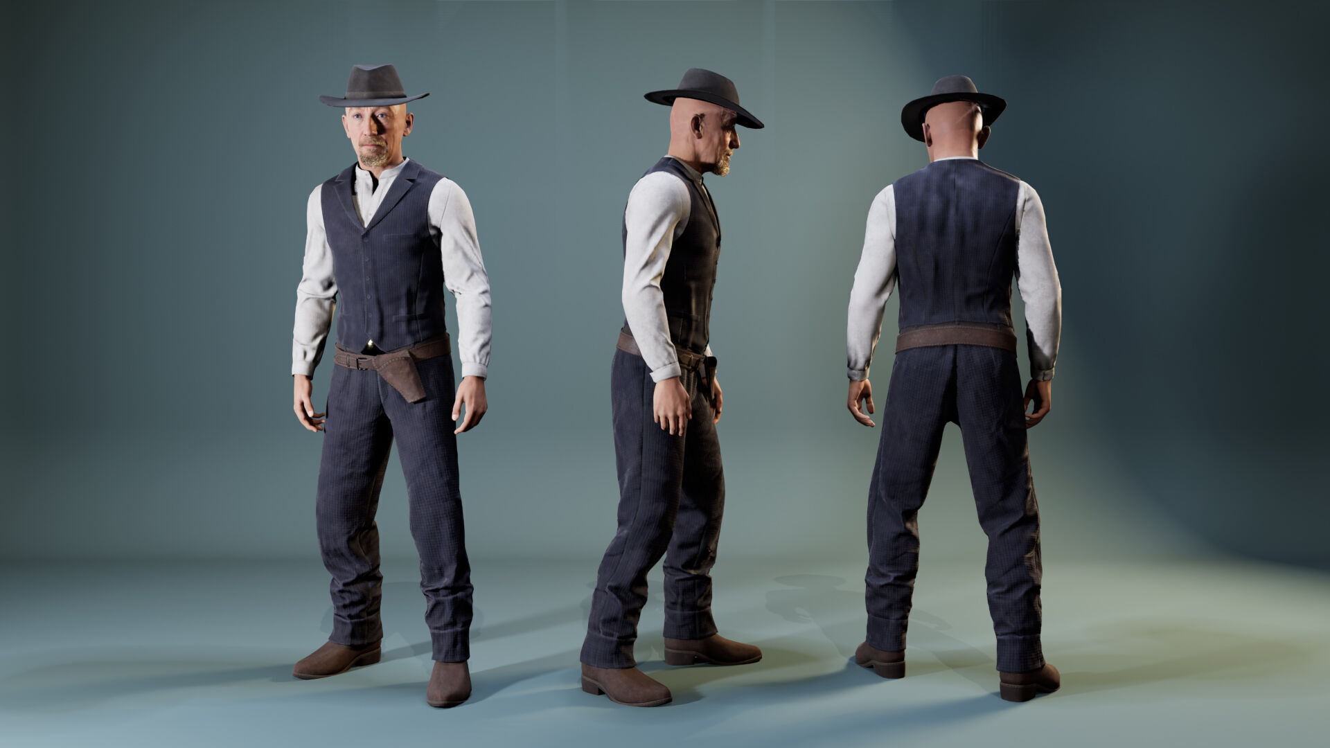 Western Cowboy Outfits Vol 2 - Rigged - Game Ready Low-poly 3D model_10