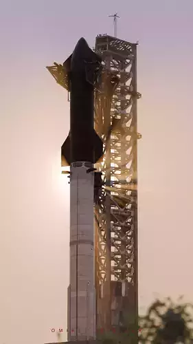 StarShip and Super Heavy Booster and Launch Tower 3D model