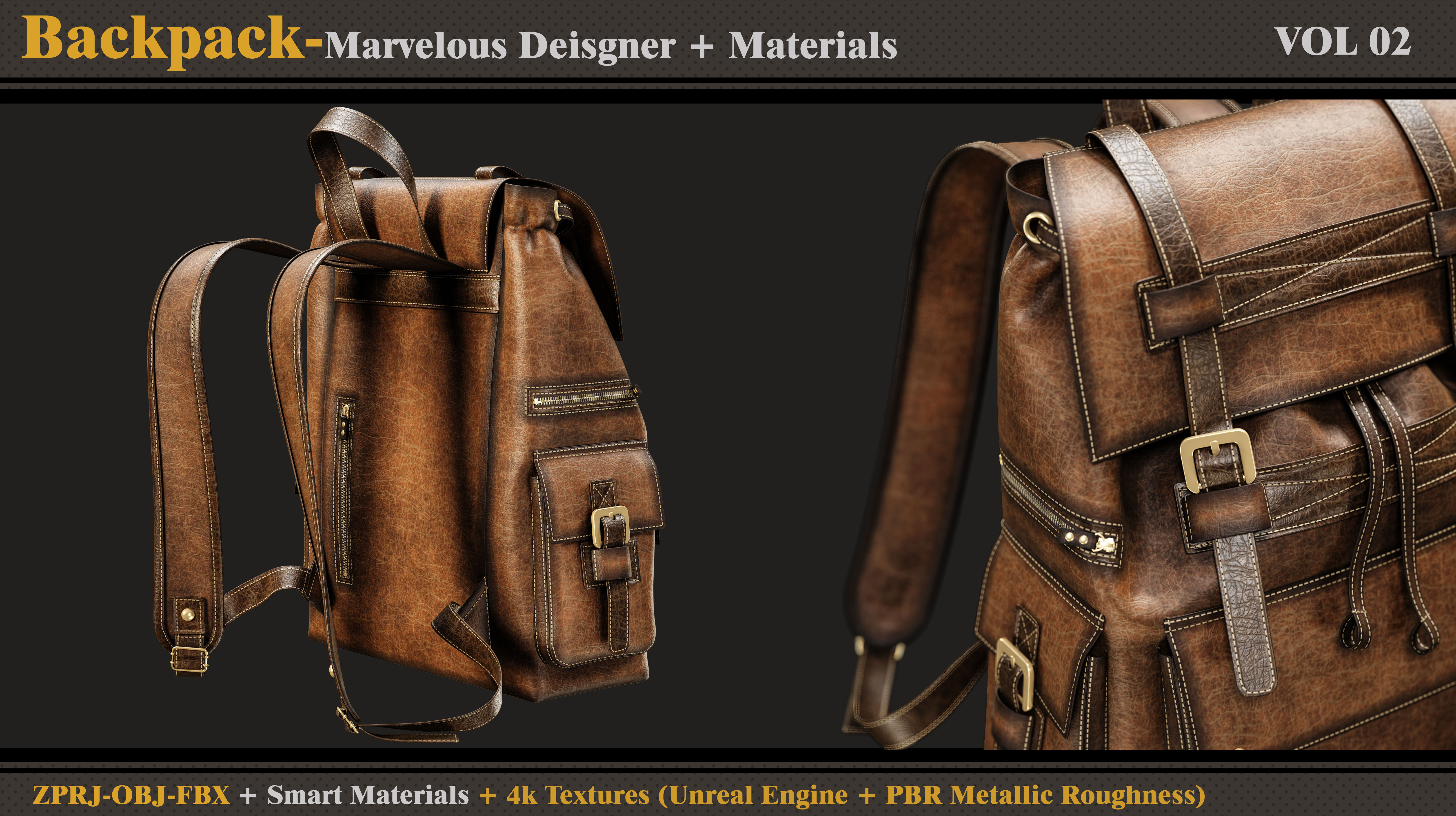 Backpack-MD-Clo3d-3 Smart Material-4K Textures - OBJ- FBX 3D model_6