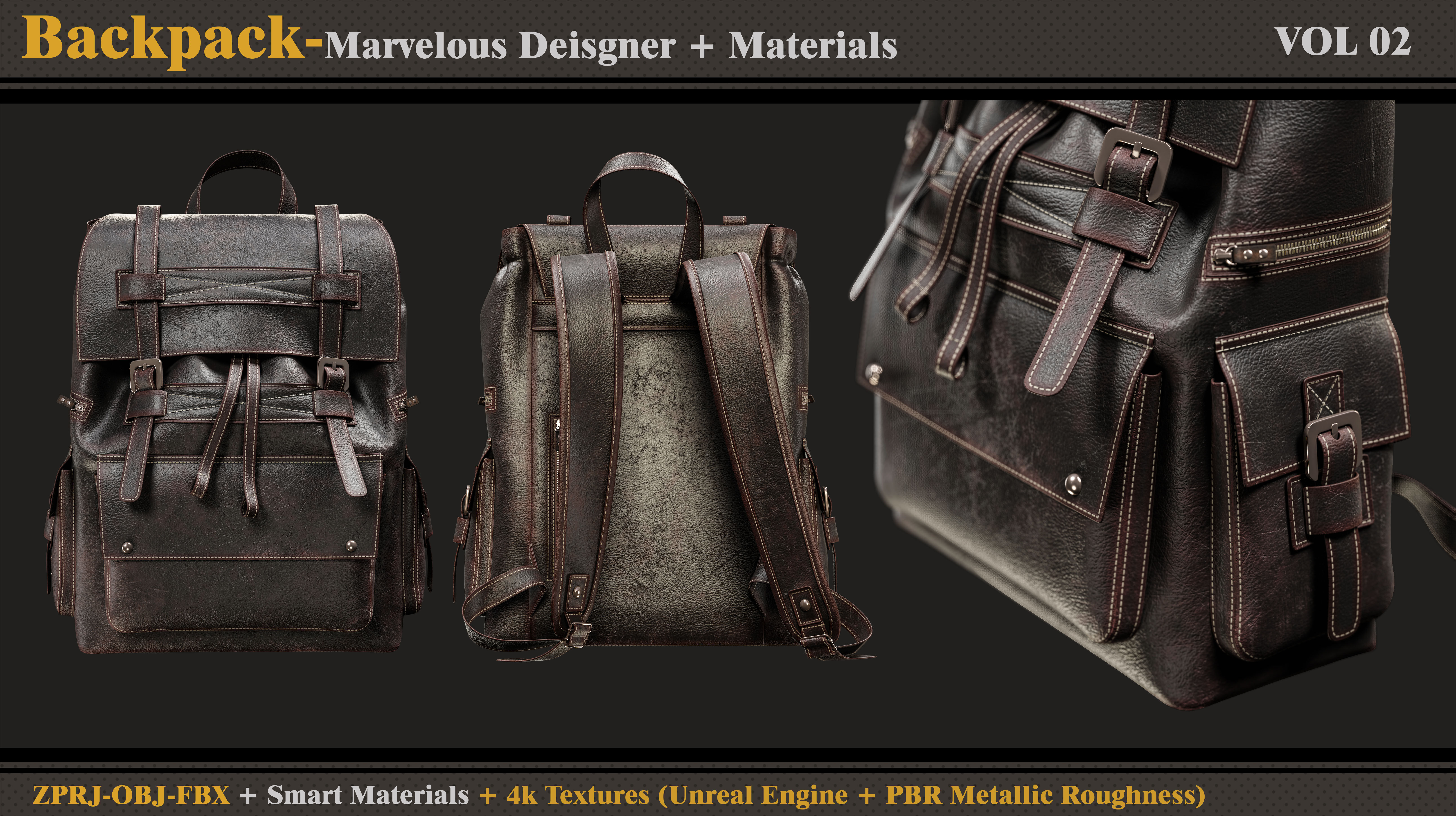 Backpack-MD-Clo3d-3 Smart Material-4K Textures - OBJ- FBX 3D model_2