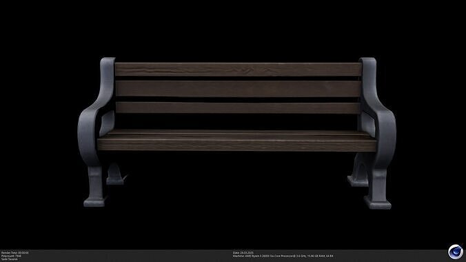 Stylized Wooden Park Bench - AI Low-poly 3D model