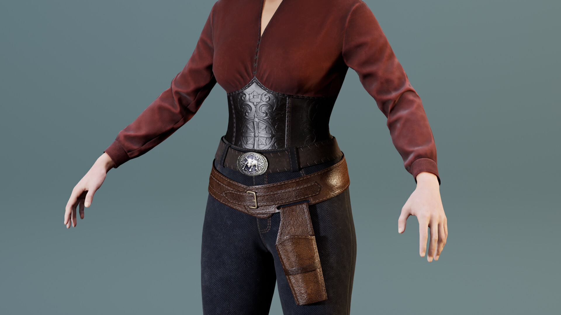 Western Cowboy Outfits Vol 3 - Rigged - Game Ready Low-poly 3D model_11