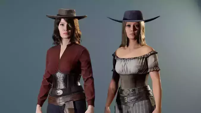 Western Cowboy Outfits Vol 3 - Rigged - Game Ready Low-poly 3D model