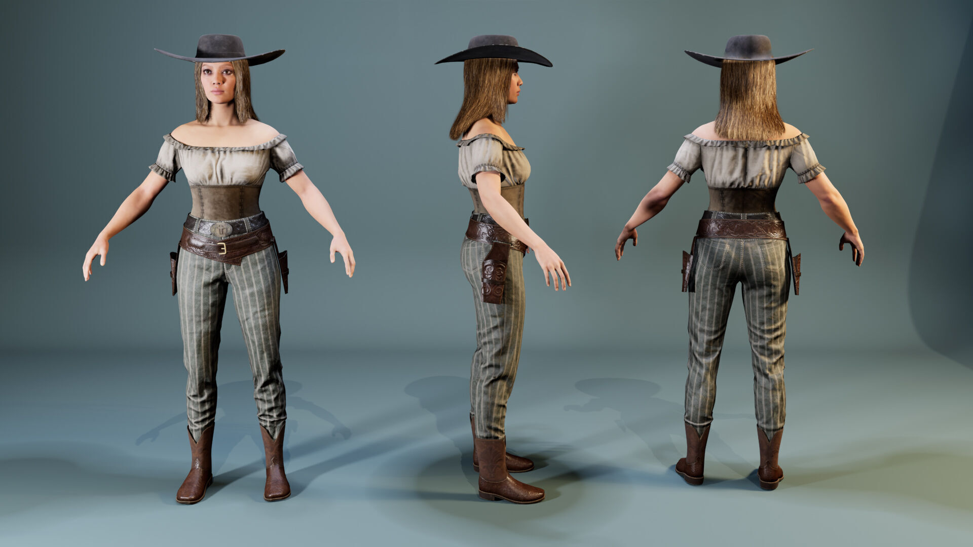 Western Cowboy Outfits Vol 3 - Rigged - Game Ready Low-poly 3D model_2