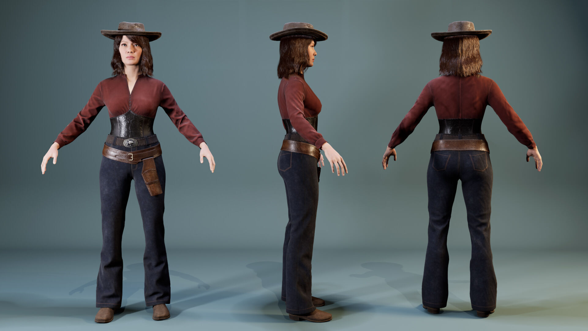 Western Cowboy Outfits Vol 3 - Rigged - Game Ready Low-poly 3D model_9