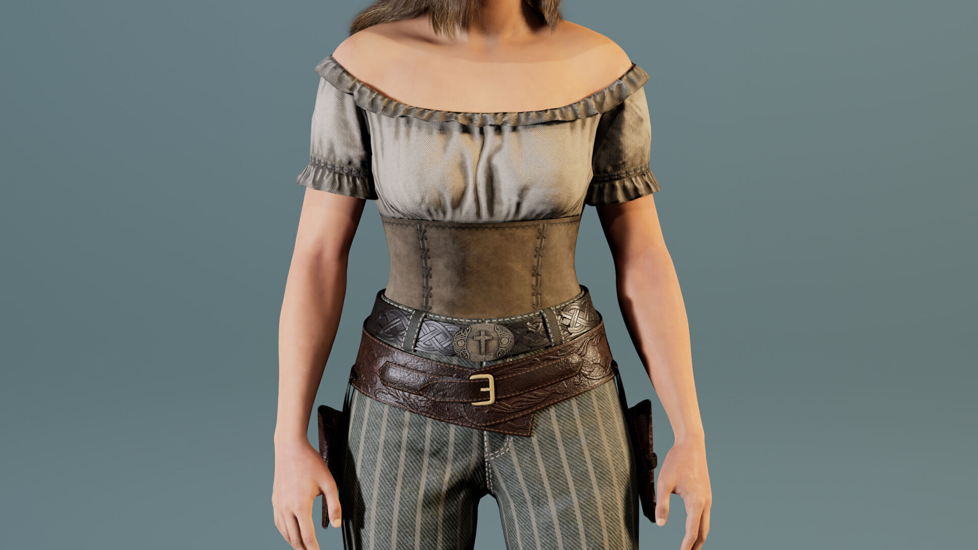 Western Cowboy Outfits Vol 3 - Rigged - Game Ready Low-poly 3D model_5