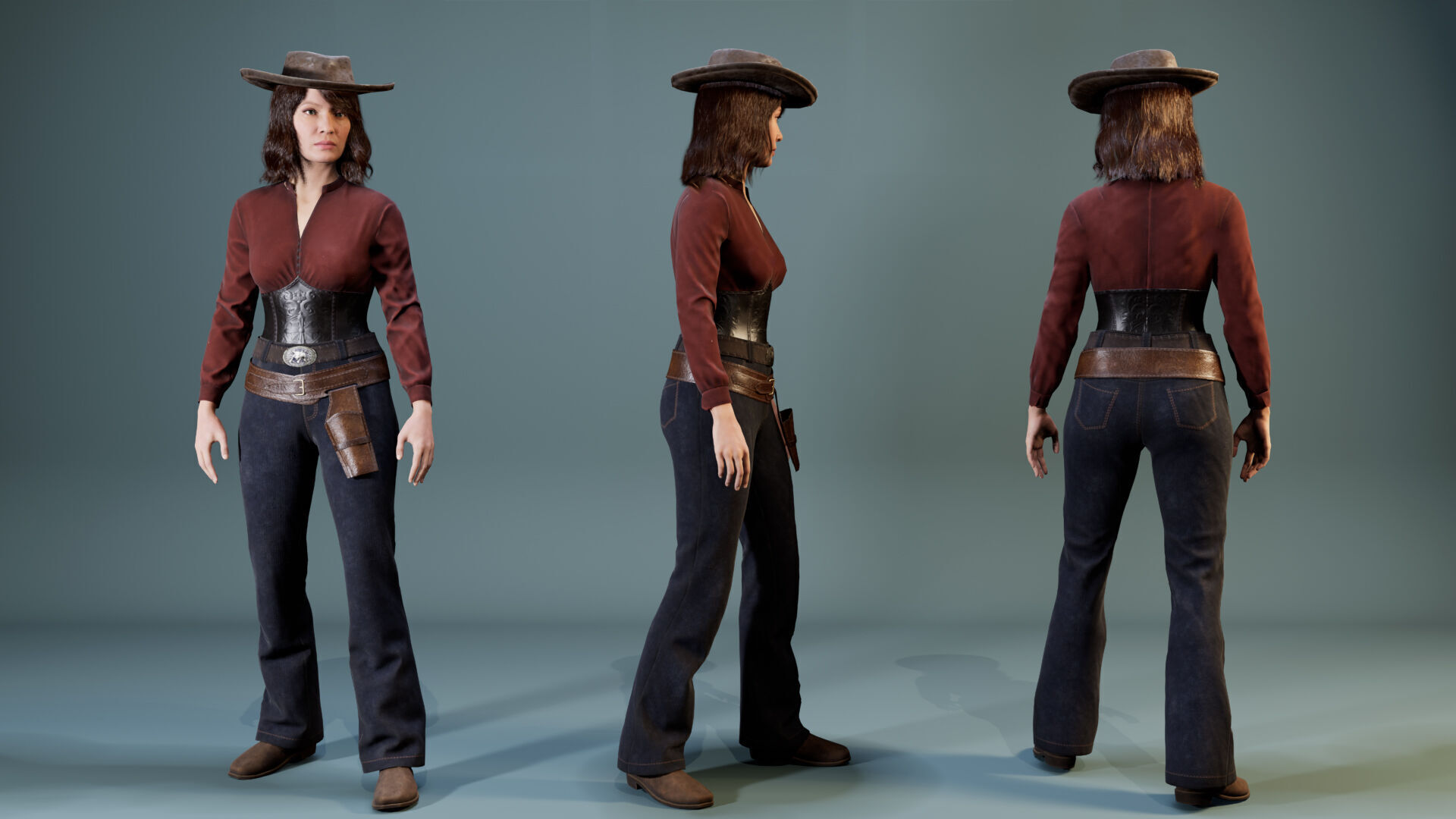 Western Cowboy Outfits Vol 3 - Rigged - Game Ready Low-poly 3D model_8