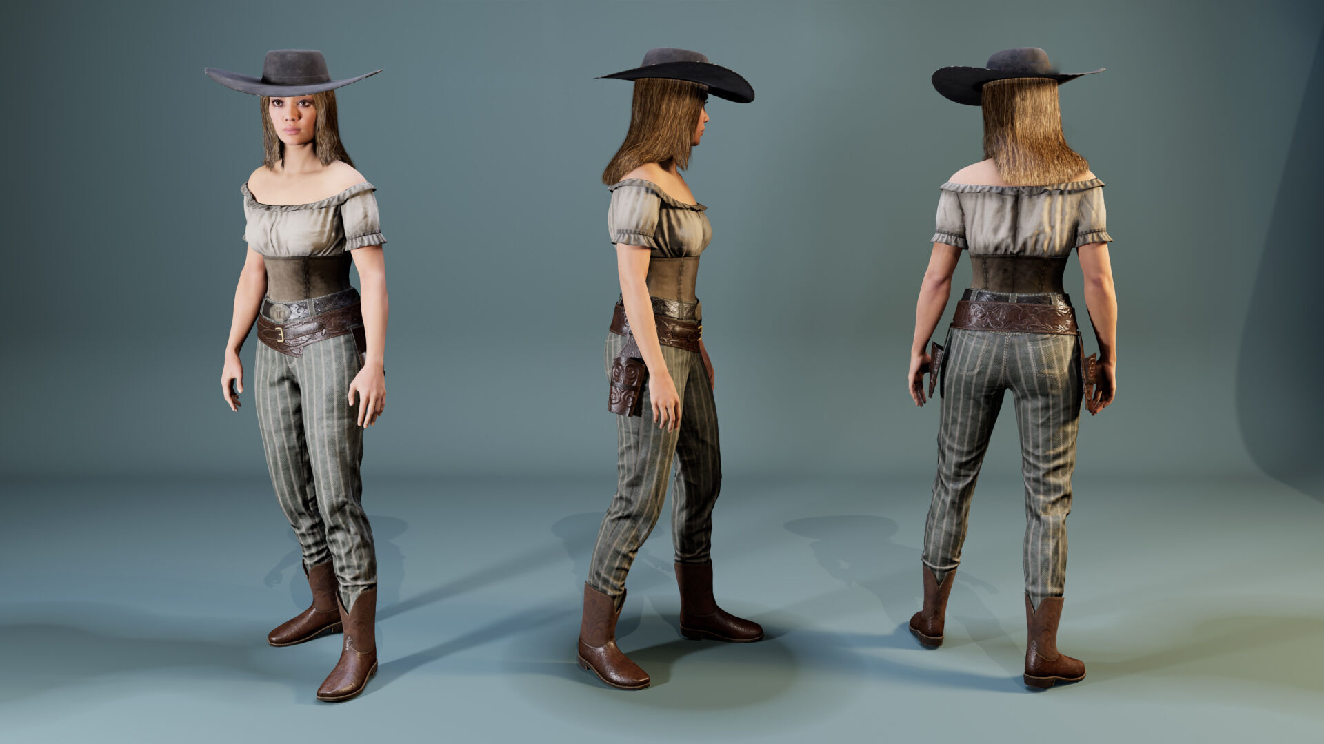 Western Cowboy Outfits Vol 3 - Rigged - Game Ready Low-poly 3D model_3