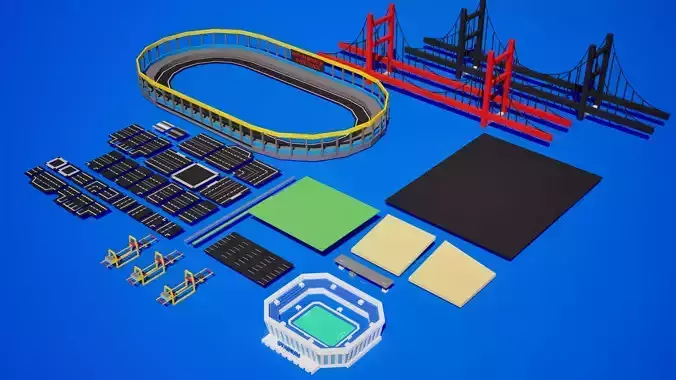 Roads and Extra Buildings Free low-poly 3D model