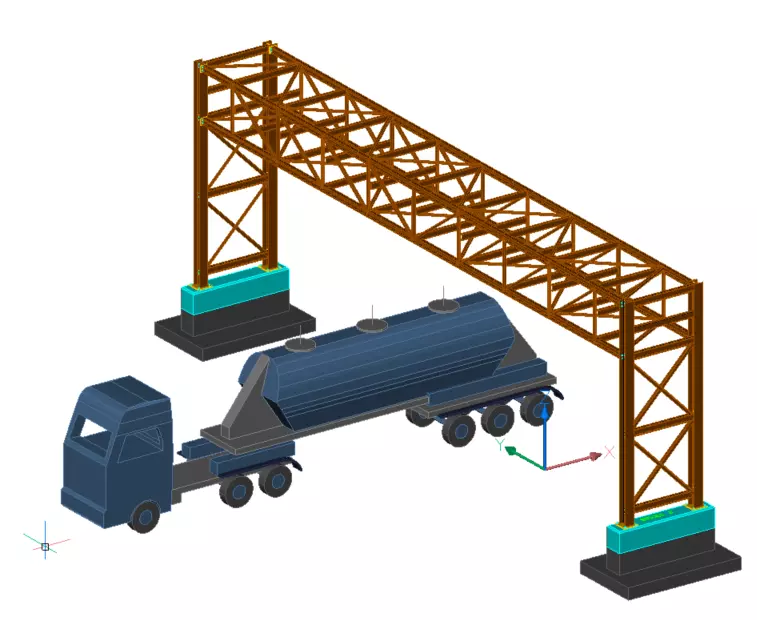 Pipe bridge 3 levels 22m long 2800mm wide 6400mm clearance 3D model_0