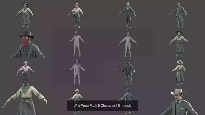 Wild West Pack 5 Character 3D Model Collection