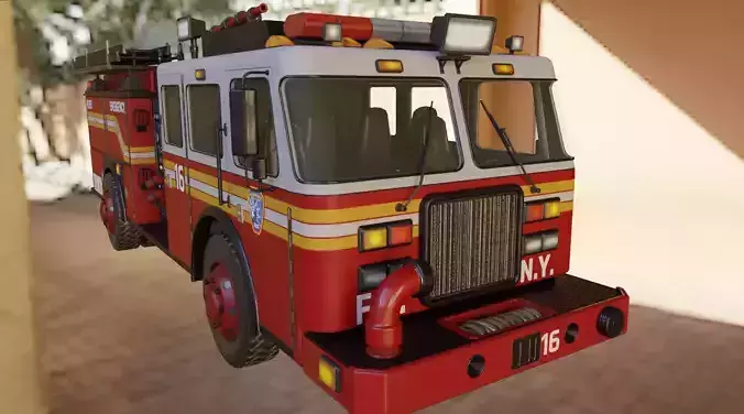3D Low Poly Fire Truck Model