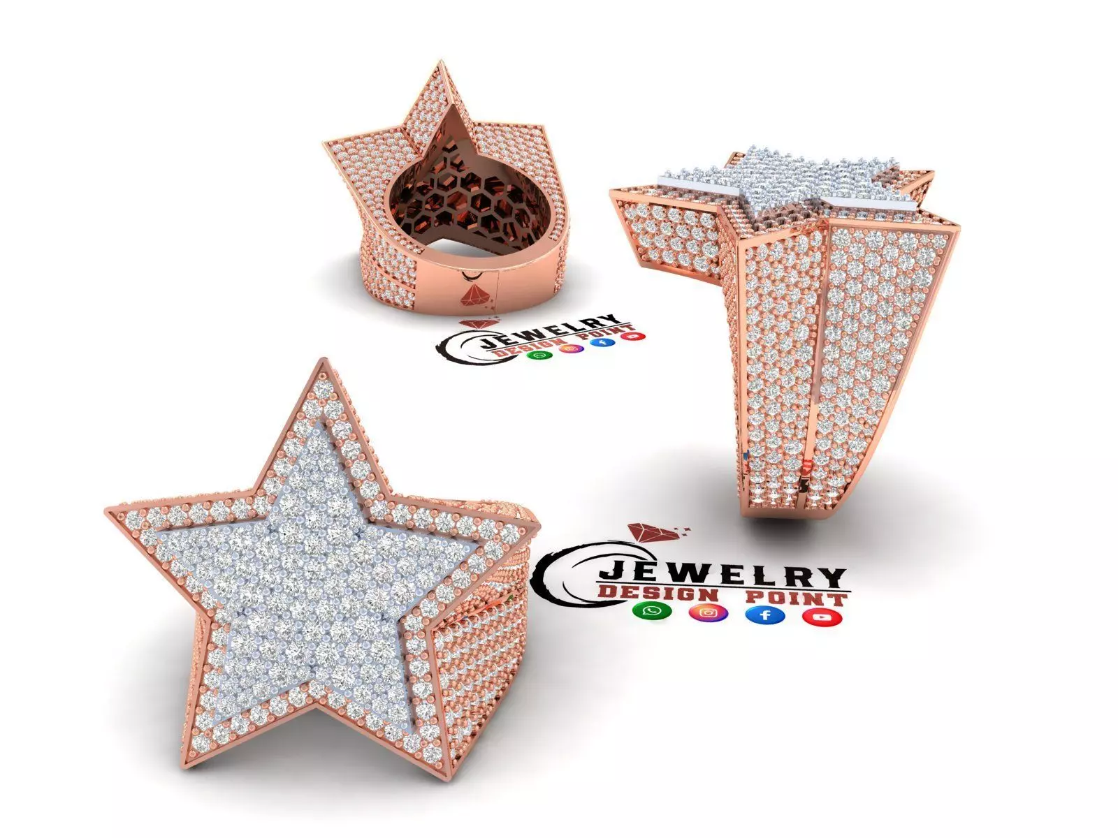 Custom Star Shape Signet Baguette Diamond Ring 3D print model