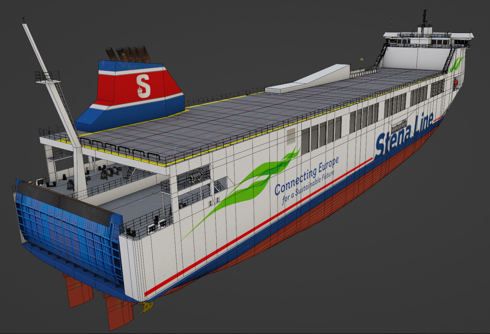 Methanol hybrid ferry Low-poly 3D model_4