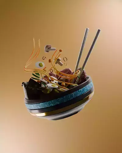 Ramen Noodle Bowl Detailed 3D Food Model