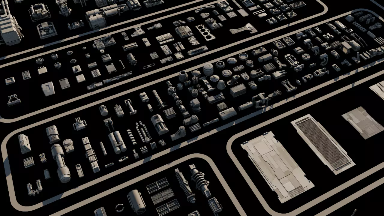 Scifi 3D Greeble Kitbashing Set 480 pieces 3D model_0