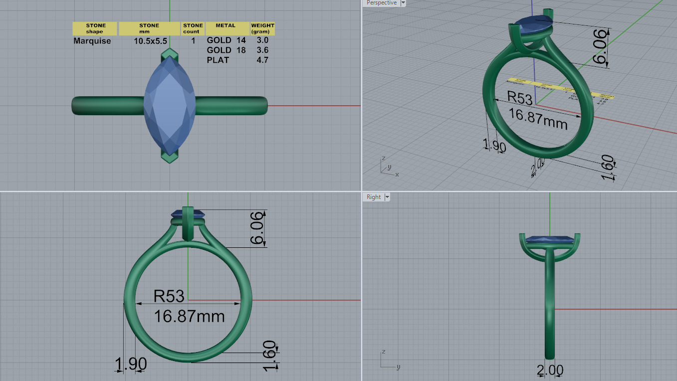 Marquise diamond engagement ring 3D print model_1
