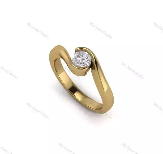 Modern Tension-Set Solitaire Ring-3D CAD Model