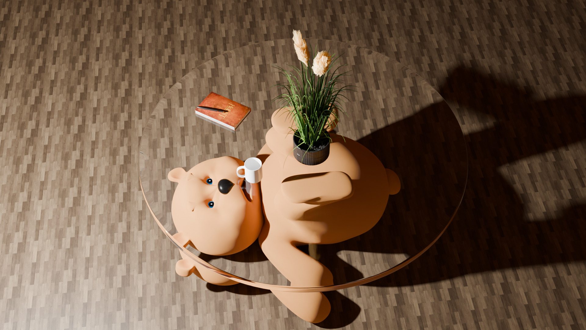 Teddy Bear Glass Table Unique 3D Model Low-poly 3D model_3