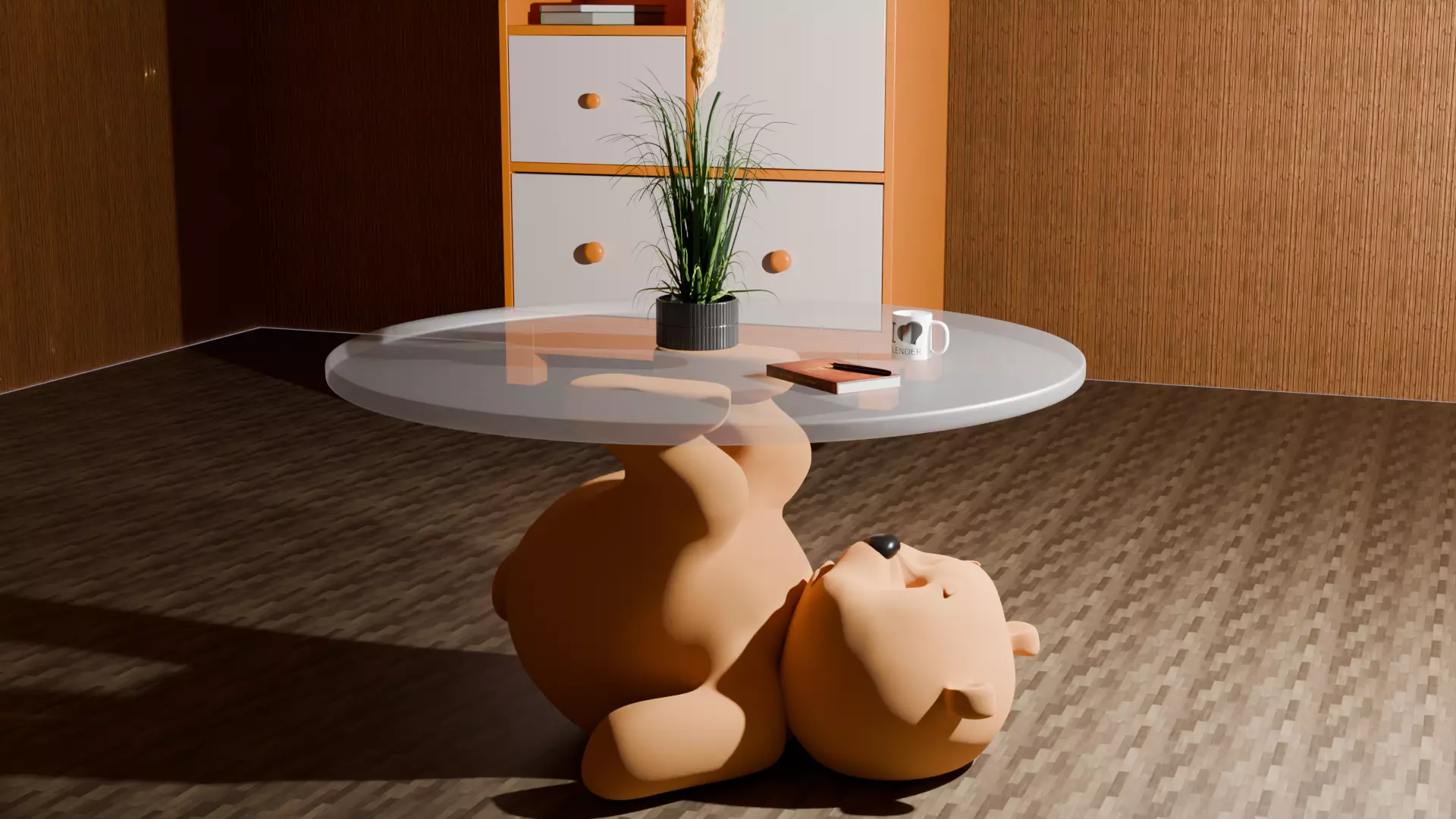 Teddy Bear Glass Table Unique 3D Model Low-poly 3D model_0