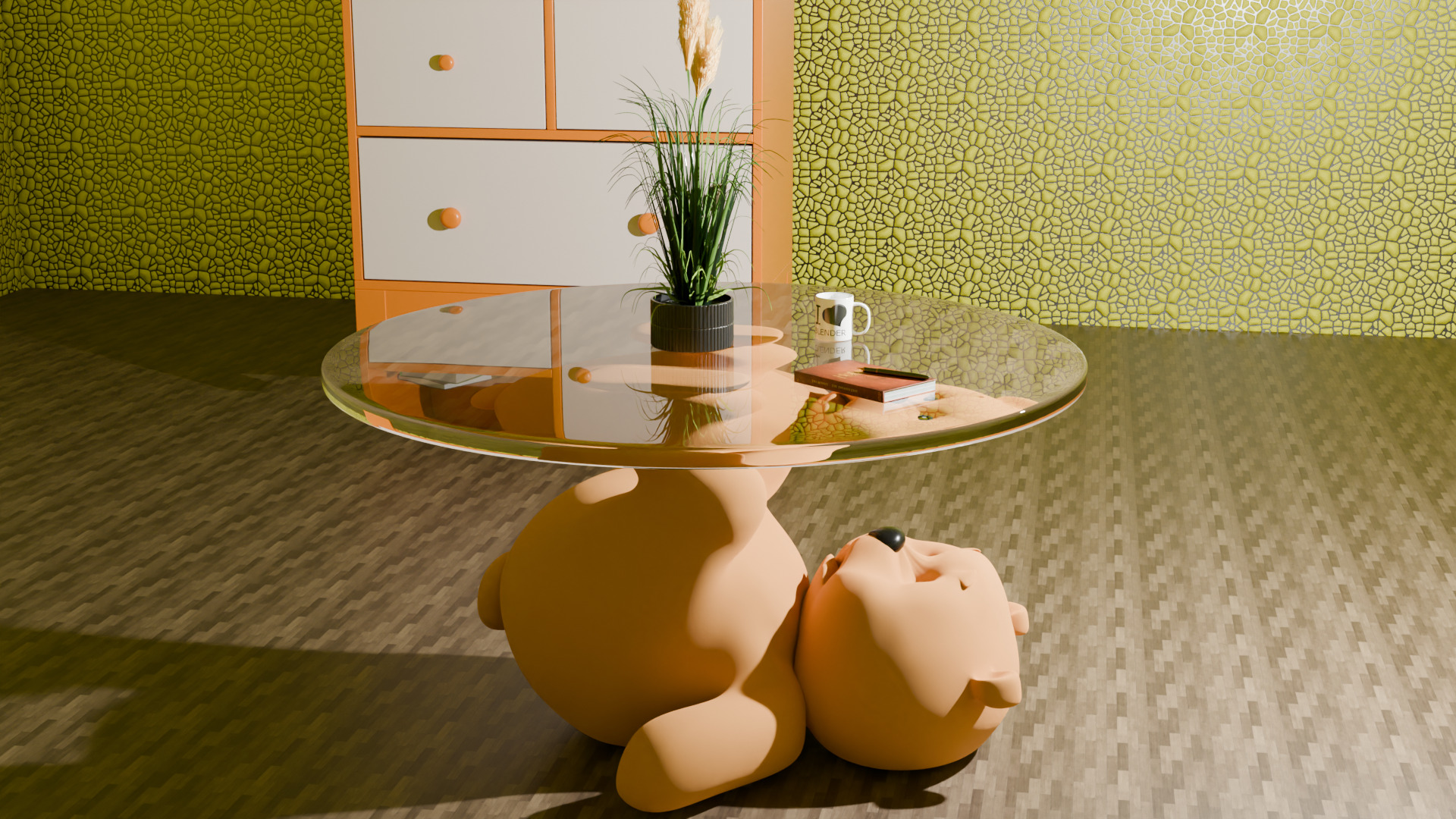 Teddy Bear Glass Table Unique 3D Model Low-poly 3D model_5