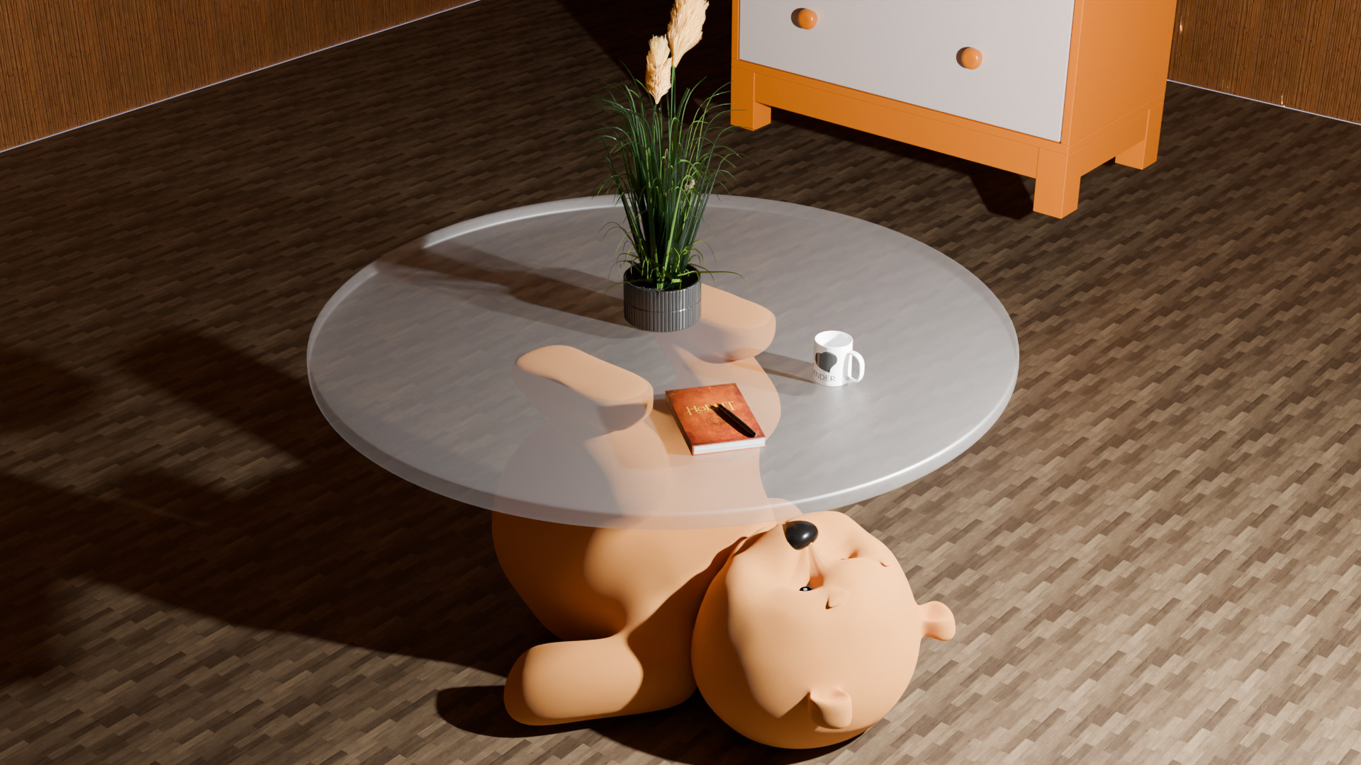 Teddy Bear Glass Table Unique 3D Model Low-poly 3D model_8