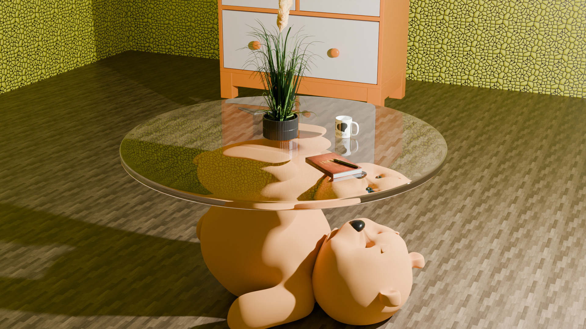 Teddy Bear Glass Table Unique 3D Model Low-poly 3D model_4