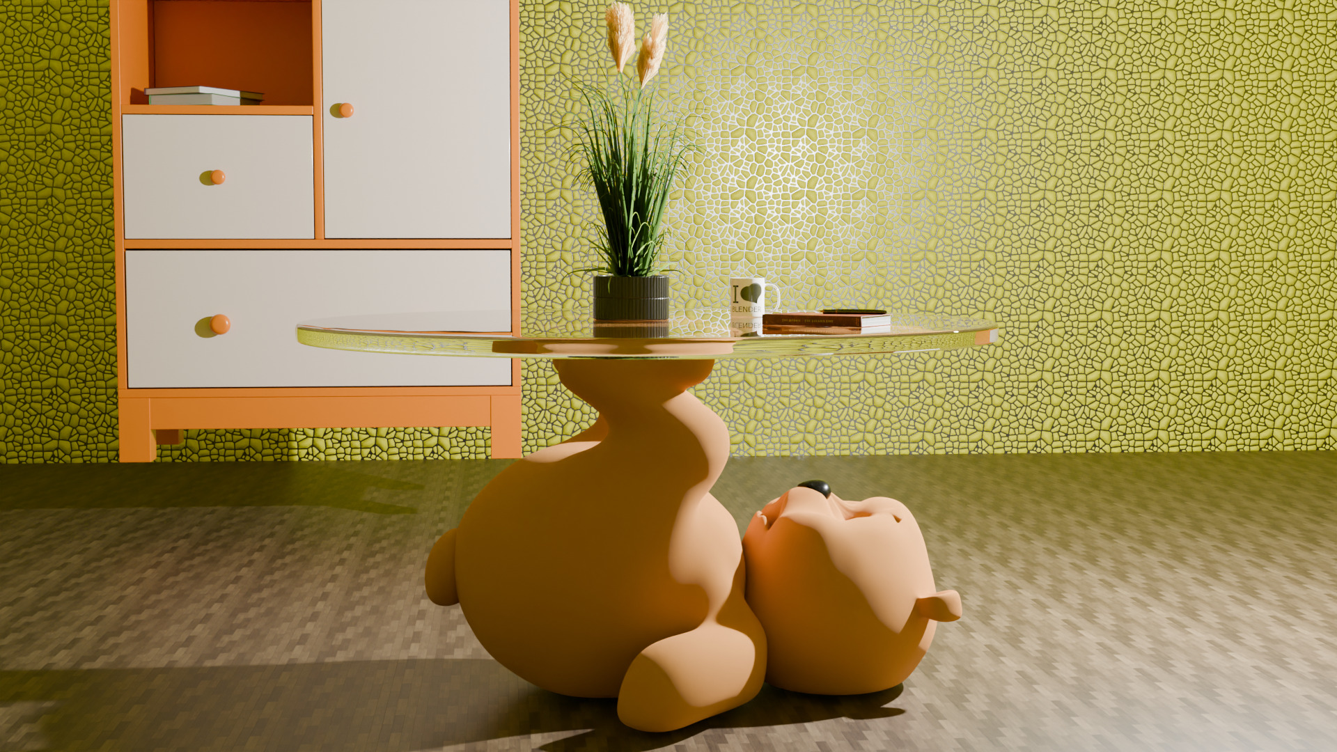 Teddy Bear Glass Table Unique 3D Model Low-poly 3D model_9