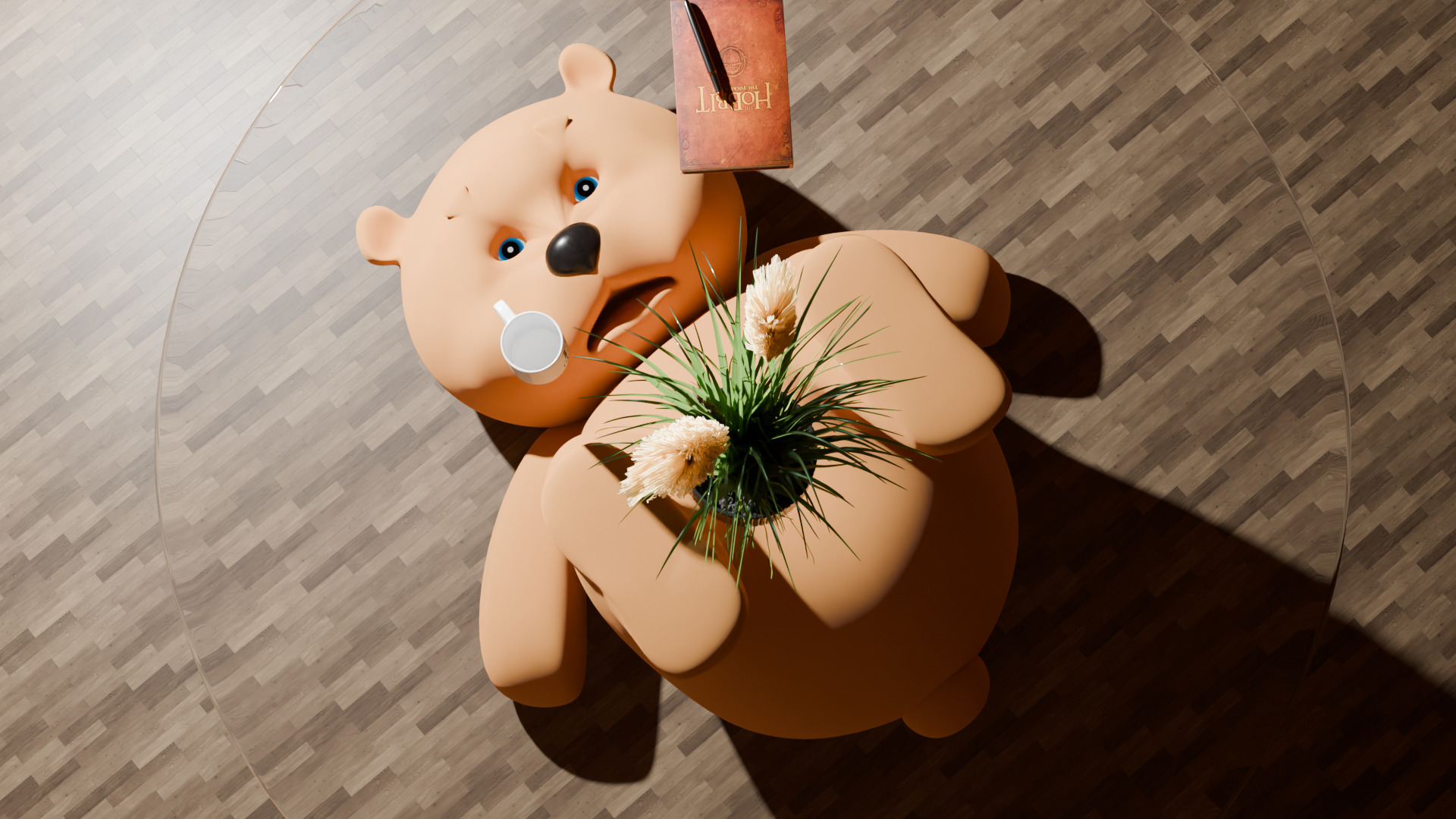 Teddy Bear Glass Table Unique 3D Model Low-poly 3D model_1