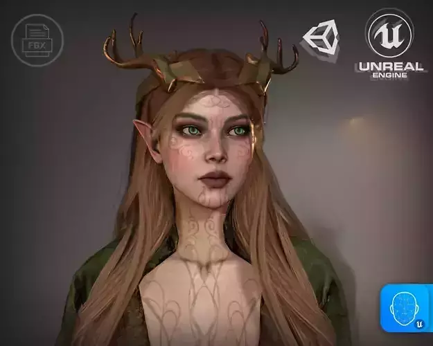 Forest Elf Druid Lady Low-poly 3D model