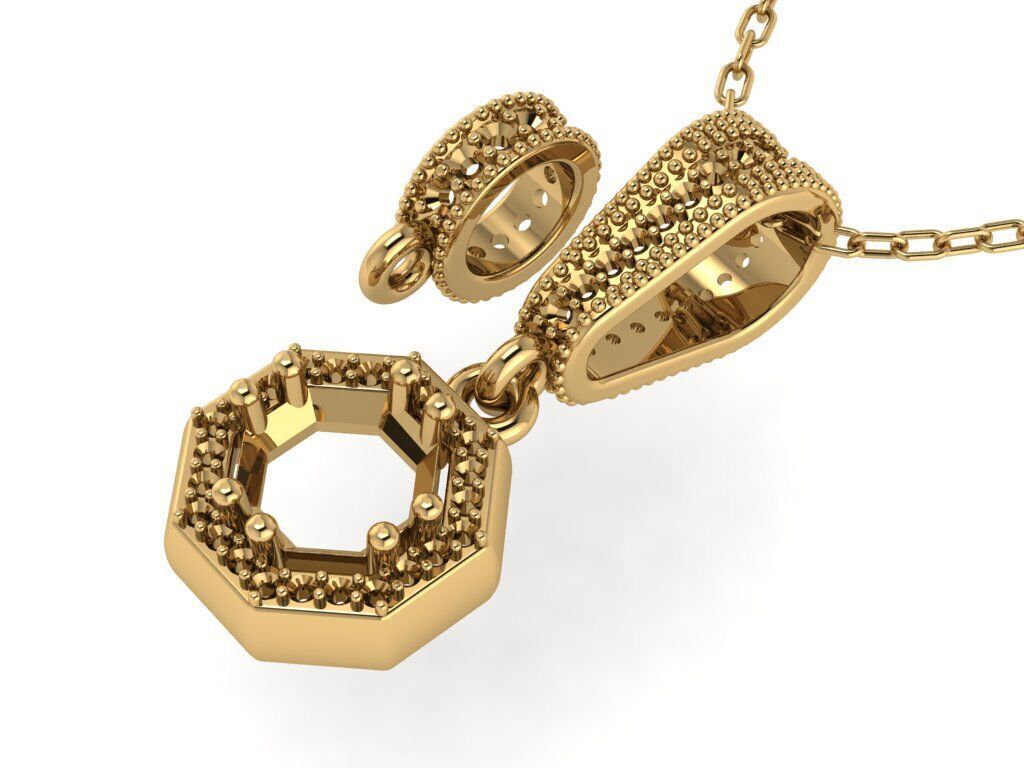 Pendant necklace with a gemstone Octagon 3D model print 3D print model_2