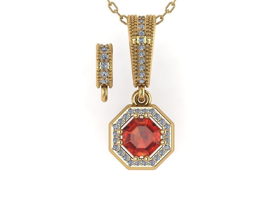 Pendant necklace with a gemstone Octagon 3D model print 3D print model_1