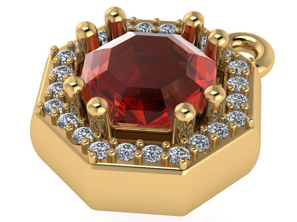 Pendant necklace with a gemstone Octagon 3D model print 3D print model_4