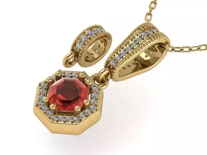 Pendant necklace with a gemstone Octagon 3D model print
