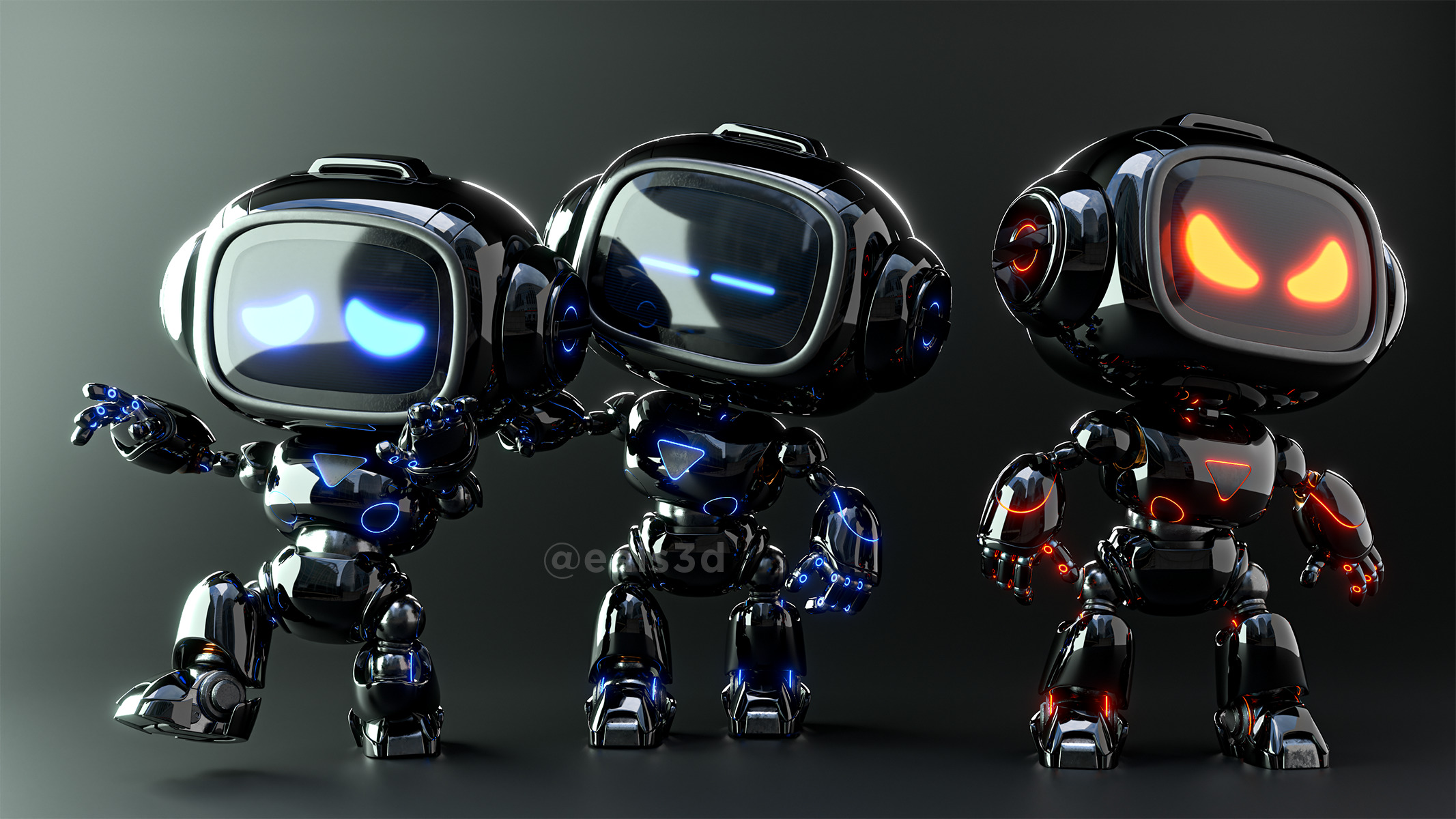 Cute Space Robot Rigged H-62 3D model_3