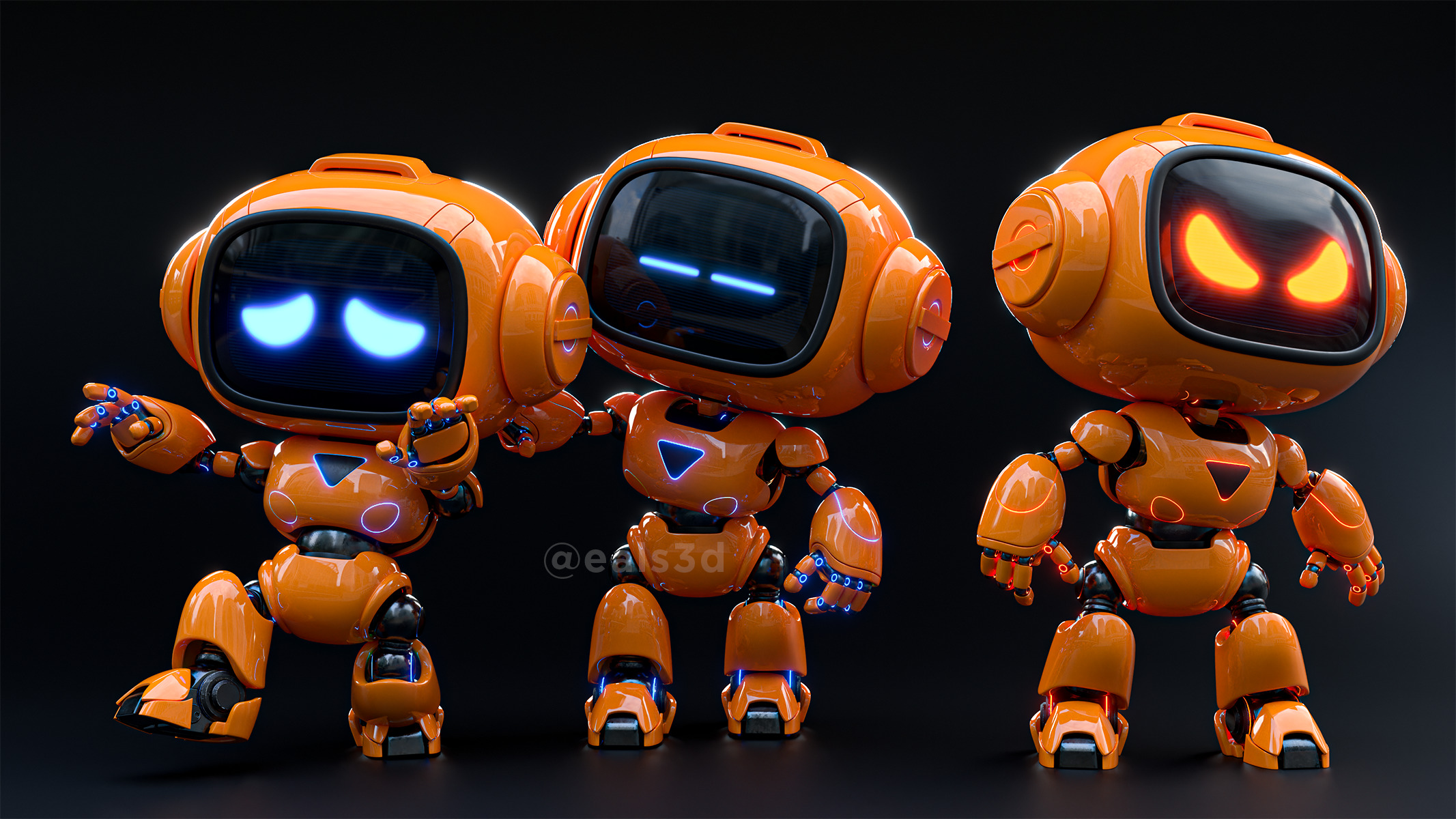 Cute Space Robot Rigged H-62 3D model_4