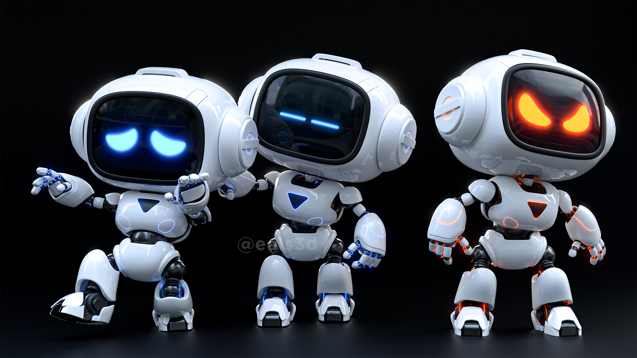 Cute Space Robot Rigged H-62 3D model_2