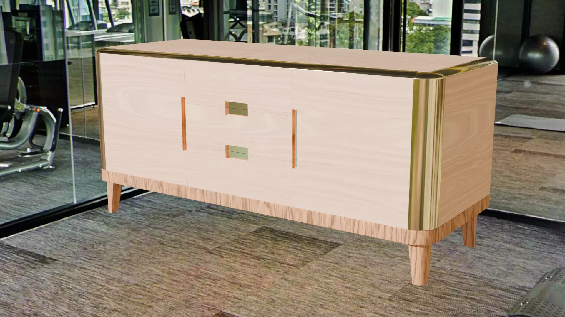 Modern Wooden Sideboard High-Quality 3D Model Low-poly 3D model_0