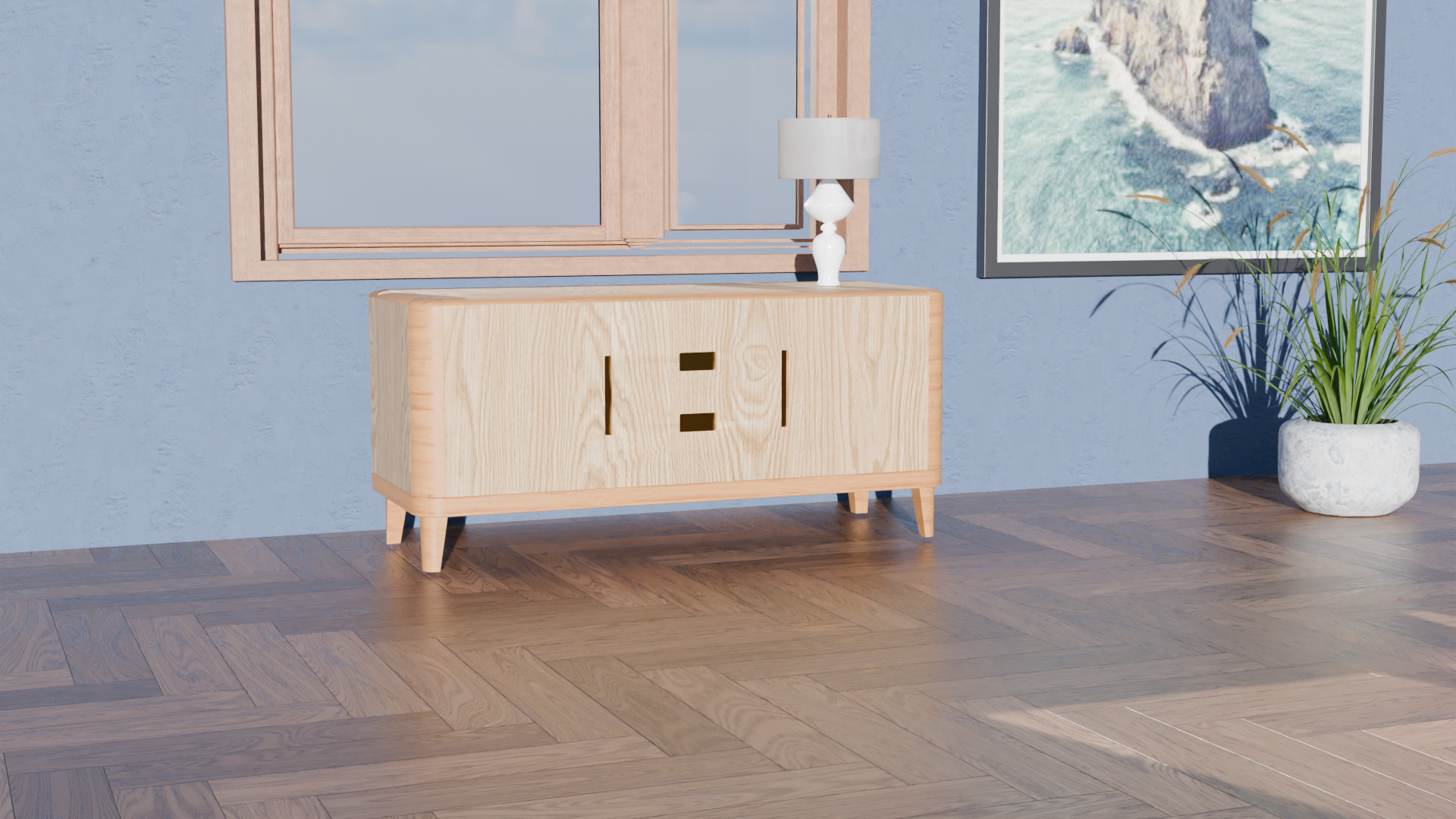 Modern Wooden Sideboard High-Quality 3D Model Low-poly 3D model_3