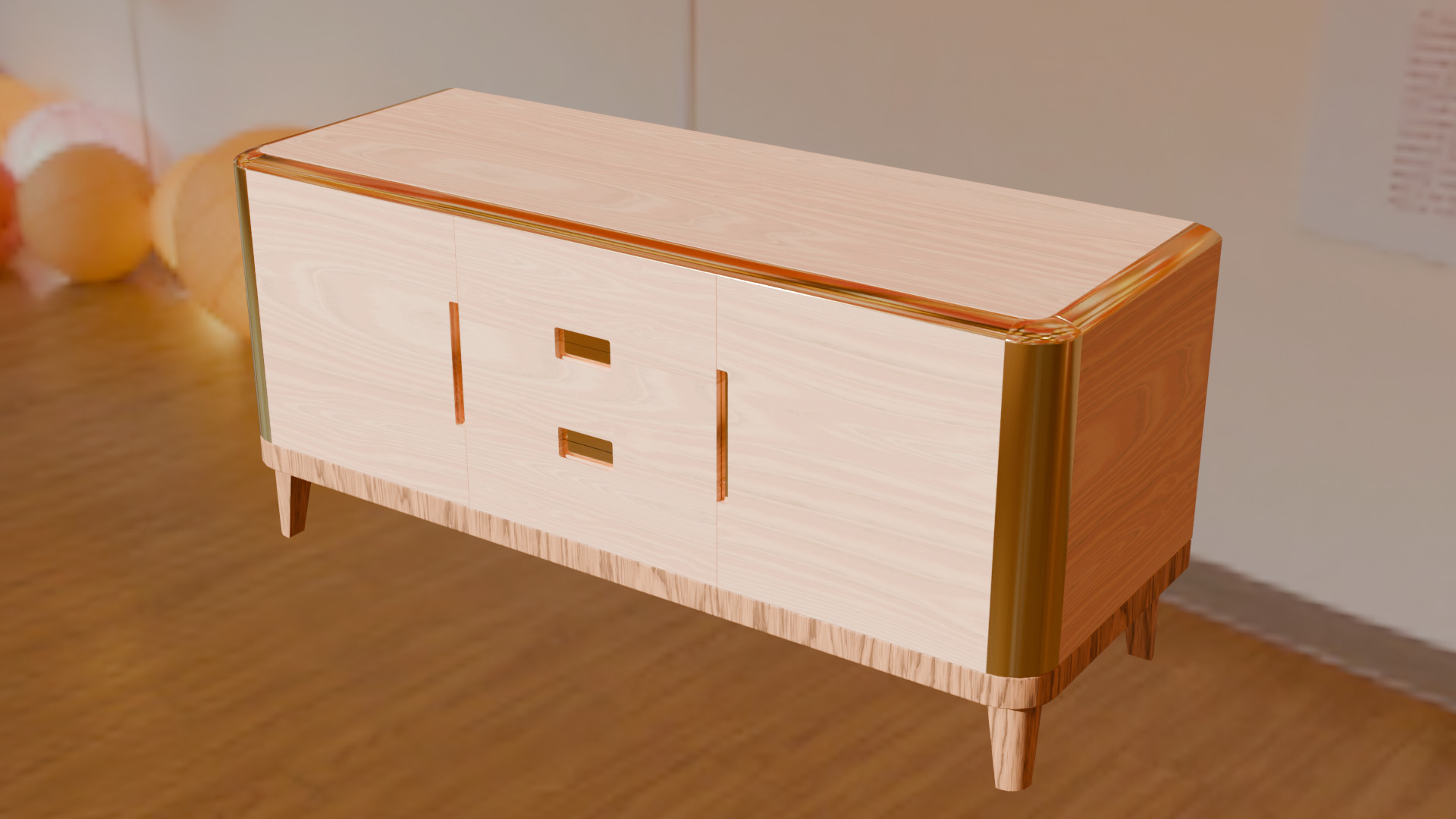 Modern Wooden Sideboard High-Quality 3D Model Low-poly 3D model_1