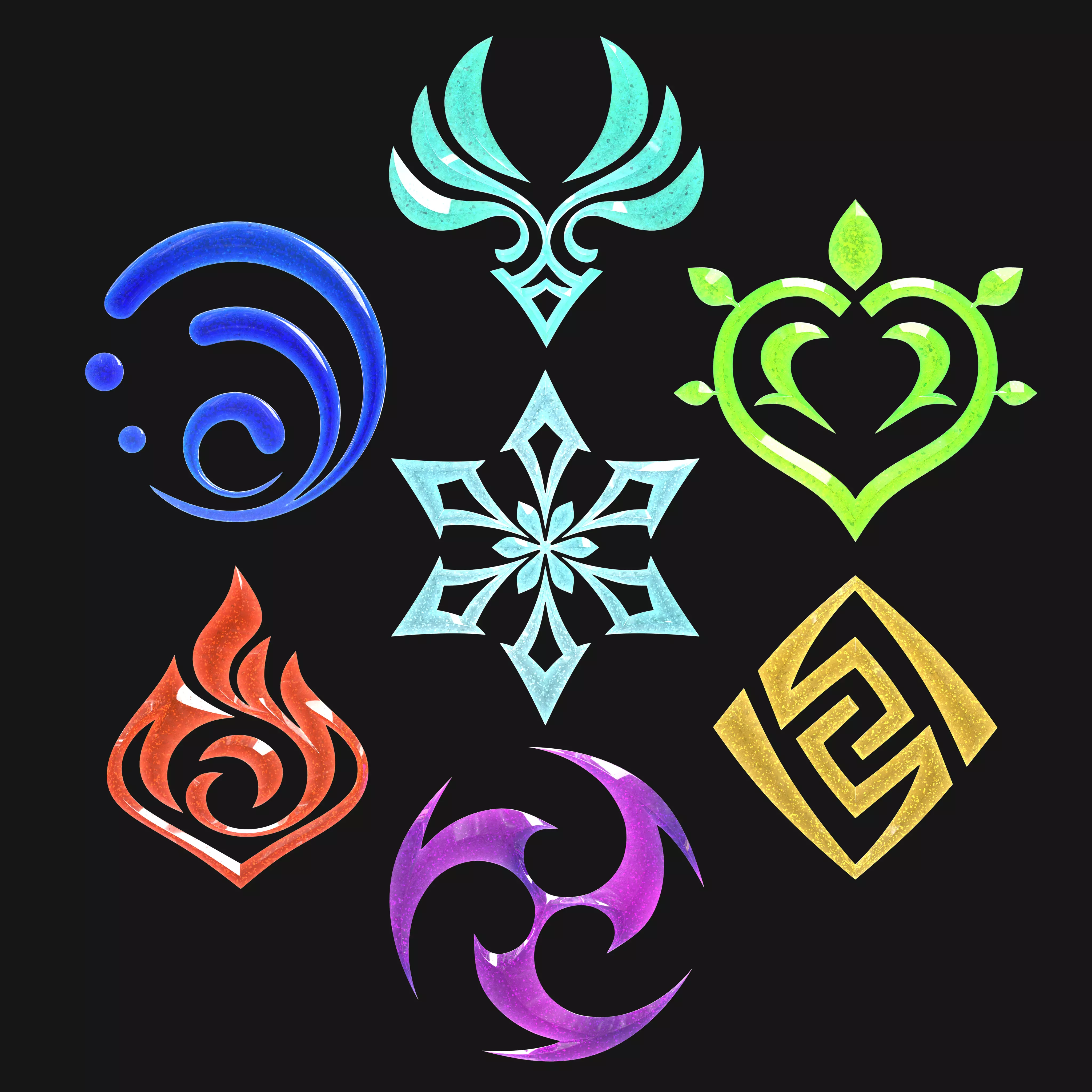 genshin impact element emblems 3D print model_0