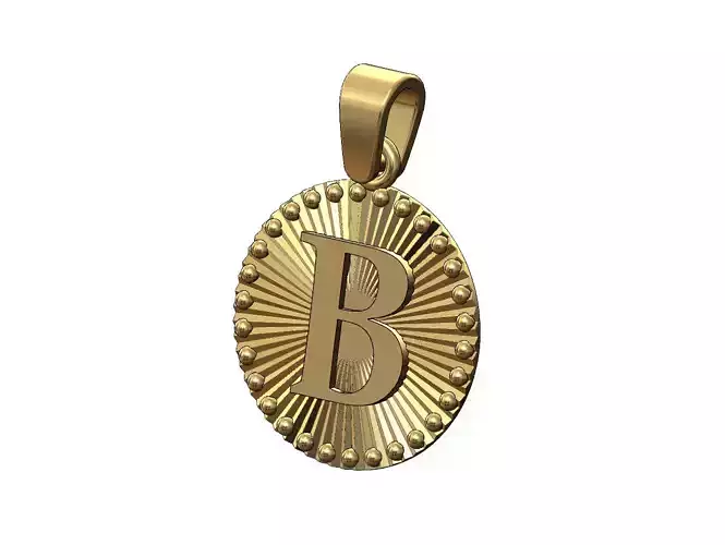 B letter initial faceted sunrays beaded coin pendant charm