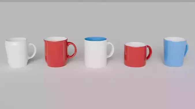 Cups and Mugs Ceramic Set Various Collection Low-Poly Low-poly 3D model