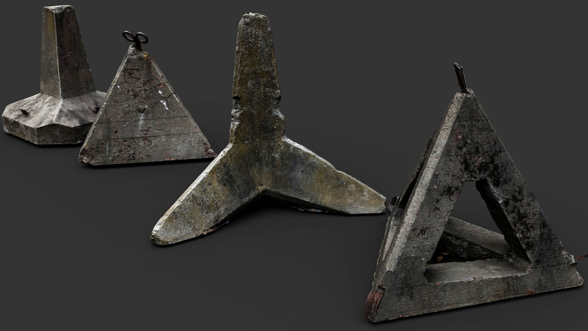 concrete tank barriers pack photogrammetry Low-poly 3D model_4