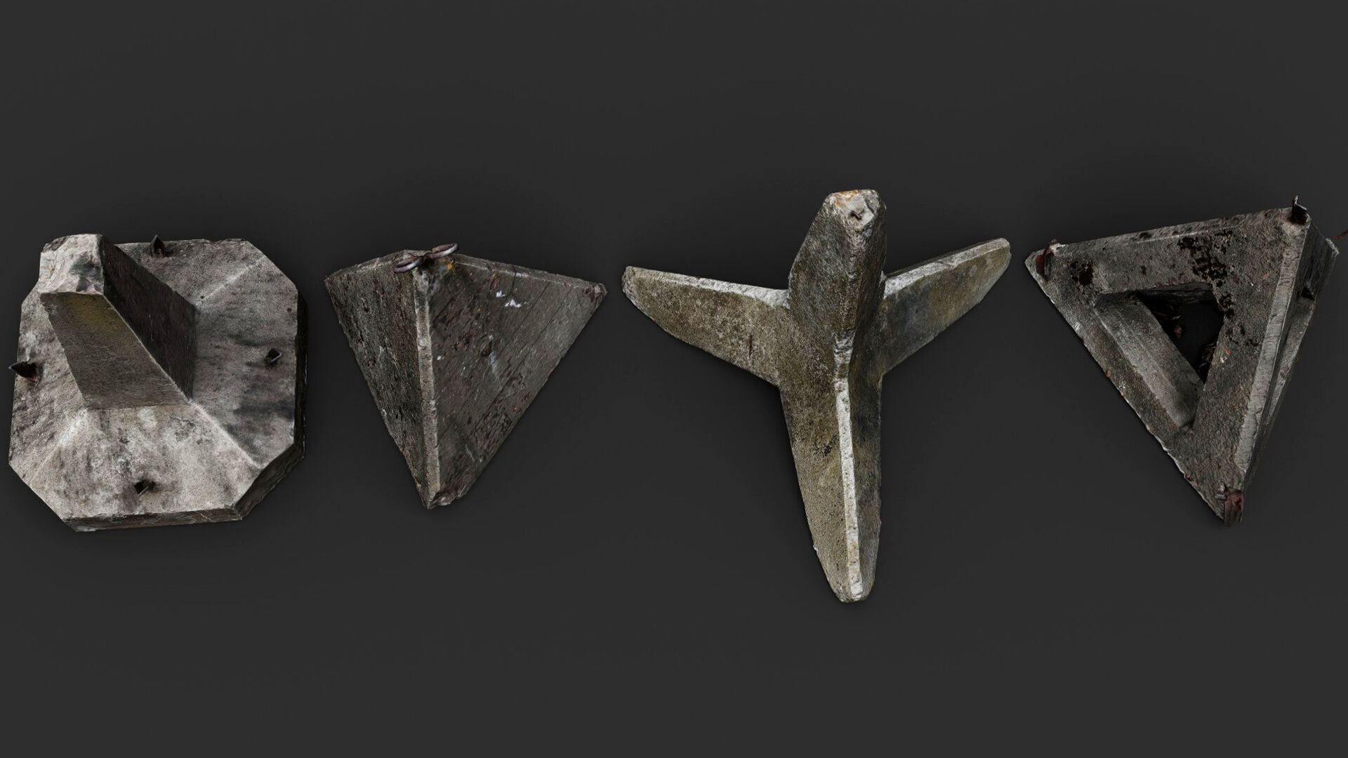 concrete tank barriers pack photogrammetry Low-poly 3D model_5