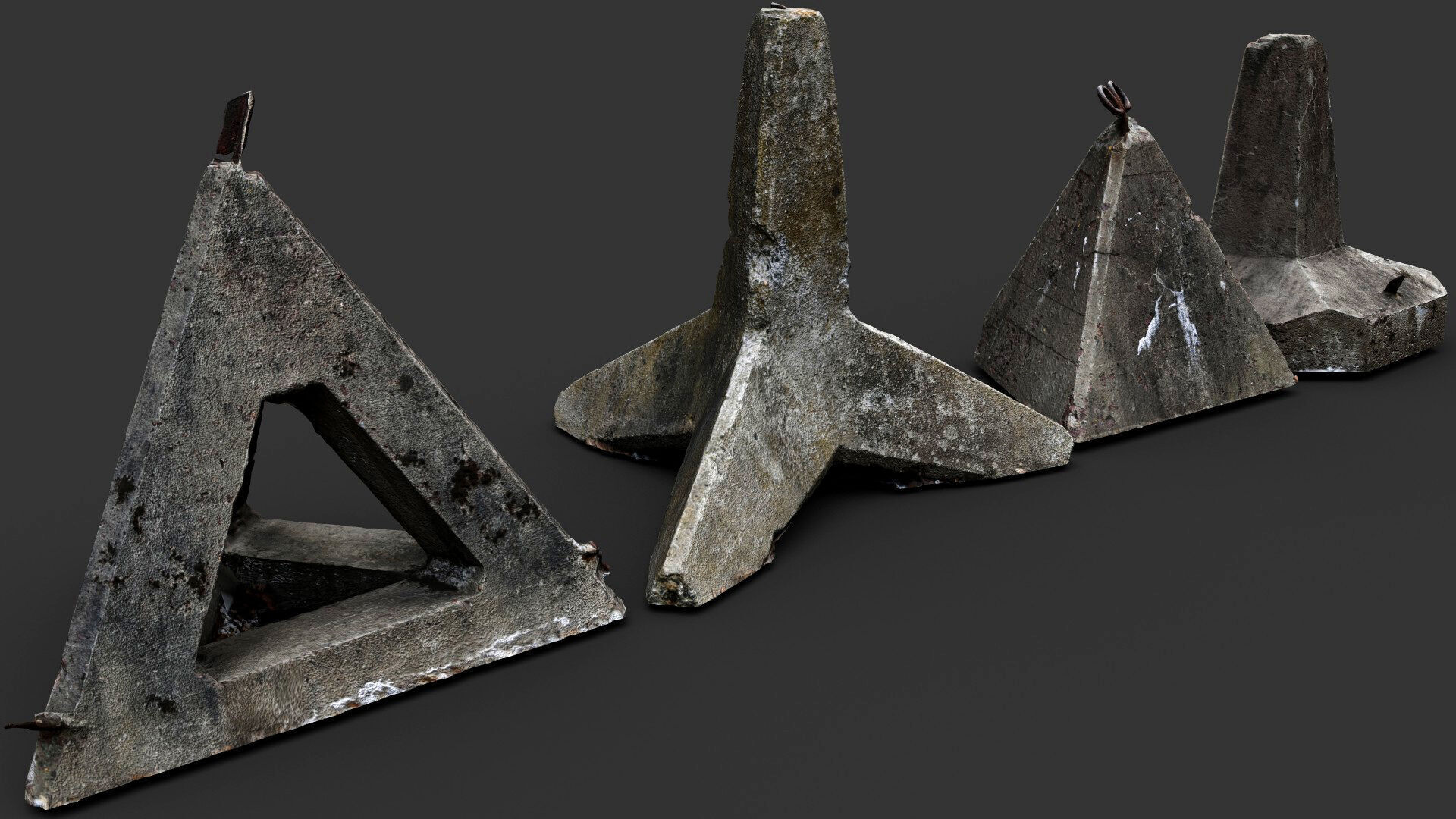 concrete tank barriers pack photogrammetry Low-poly 3D model_2