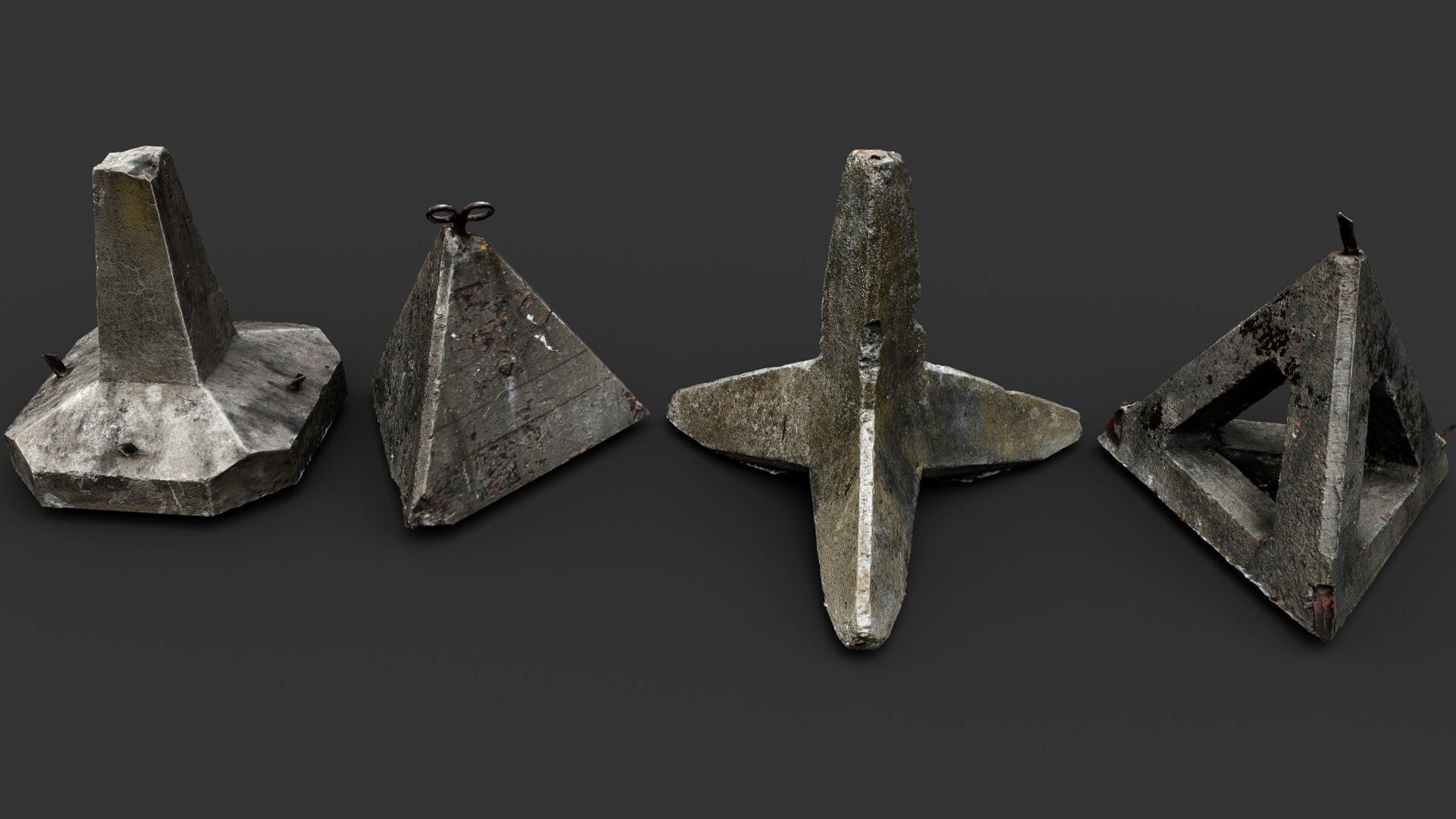 concrete tank barriers pack photogrammetry Low-poly 3D model_1