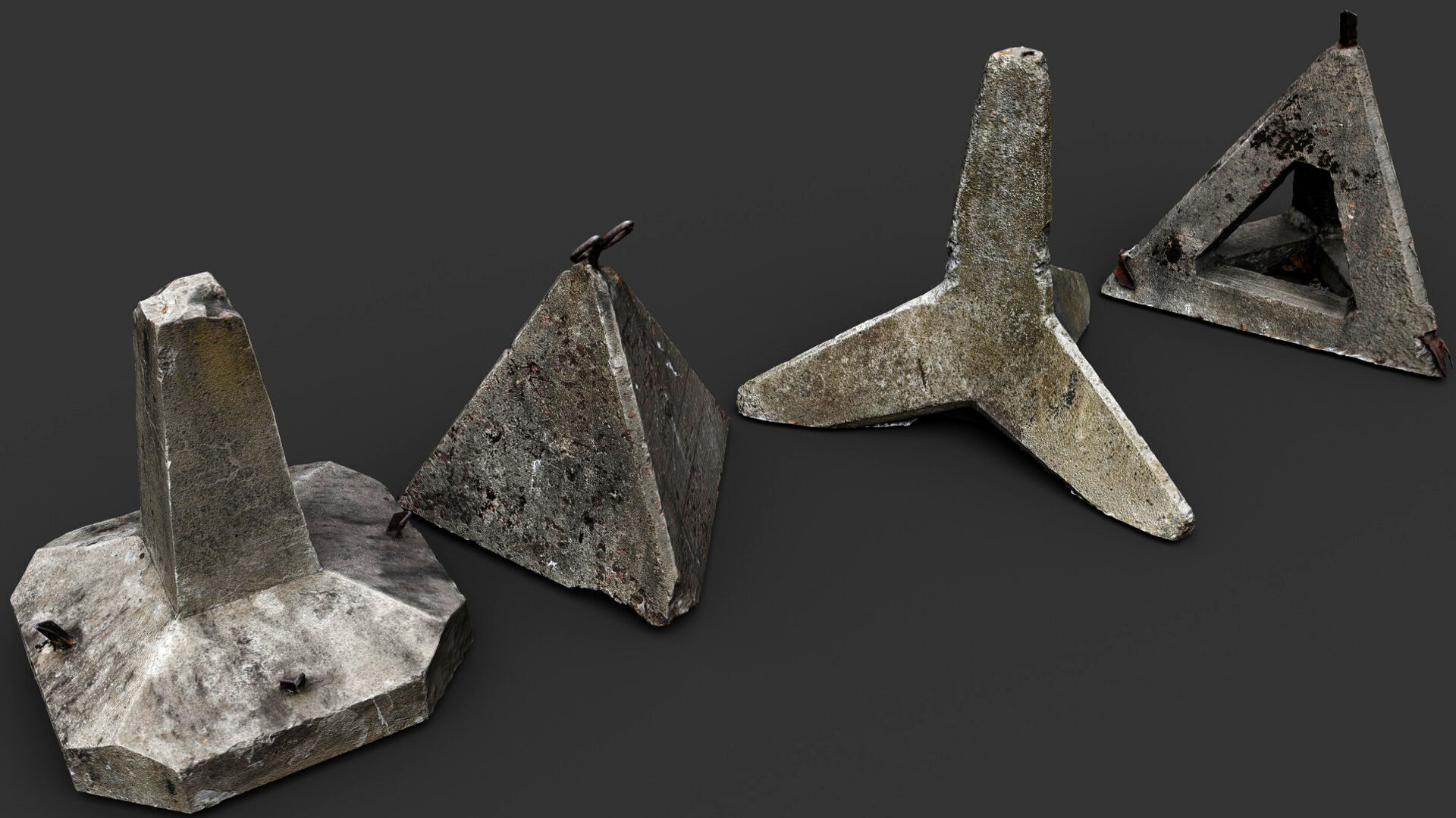 concrete tank barriers pack photogrammetry Low-poly 3D model_3